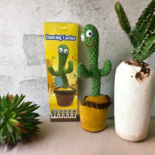 cactus toy is placed near a cactus plant