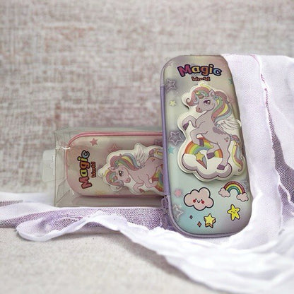 unicorn pencil box covered by towel