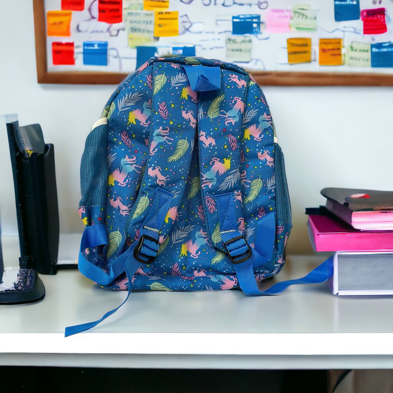 school bag on top of the desk 